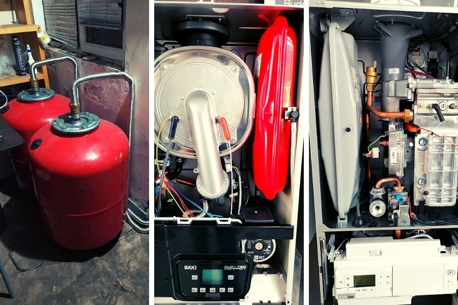 Мастер чистит газовый котел